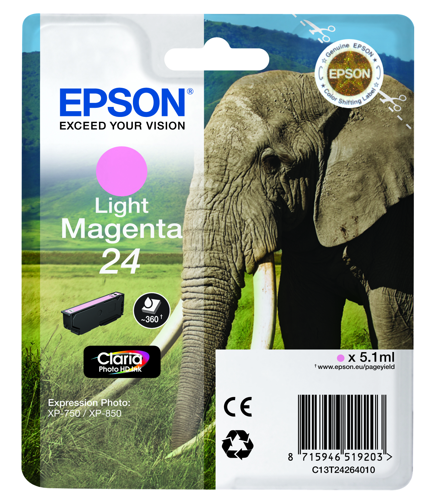 CARTUCCIA LIGHT-MAGENTA (MAGENTA CHIARO) SERIE T24 ELEPHANT